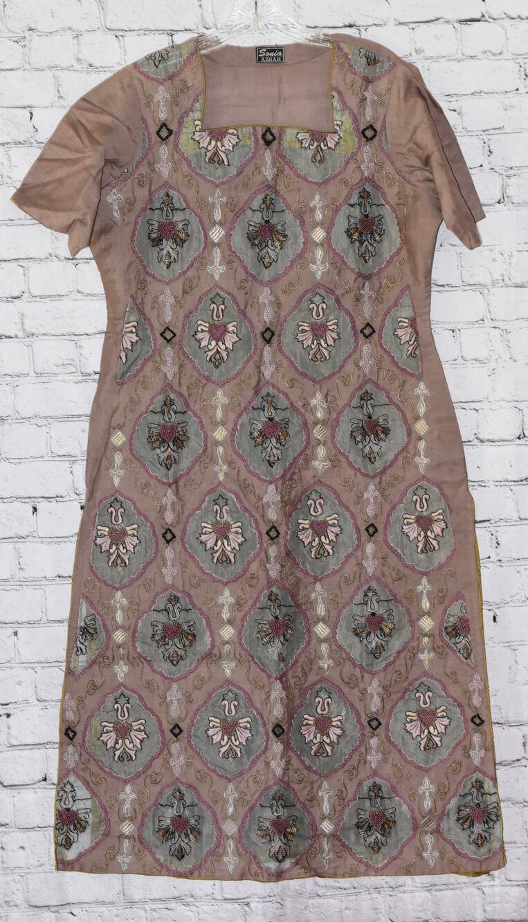 Sonia Azahr Handcrafted Pakistani Indian Embellished Sea Shell Embroidered Dress